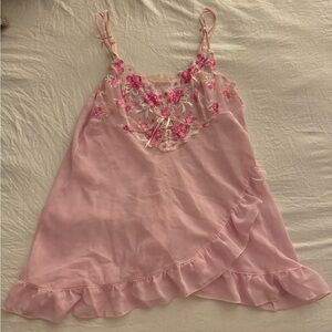 Vintage Pink Floral Lace Chemise